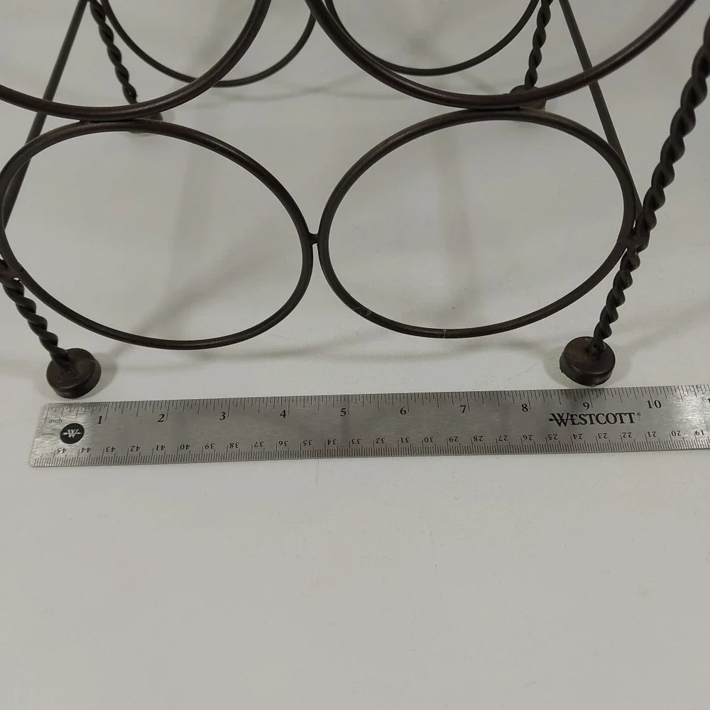 Wine Rack Wrought Iron with Scroll Design Holds 4‎ Bottles. Good Condition.